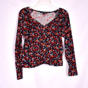 Derek Heart Floral V-Neck Top Size Large